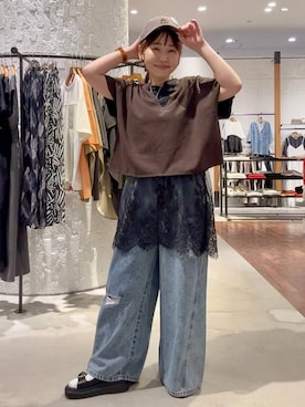 「LEPSIM（レプシィム）のイージーデニムパンツ　630150（デニムパンツ、ブルー系）」を使った、minkey0309さん（レディース・154cm）の春コーディネート