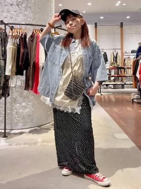 「LEPSIM（レプシィム）の【NEW ERA】ダメージ加工キャップ　617004（キャップ、ブルー系）」を使った、minkey0309さん（レディース・154cm）の春コーディネート