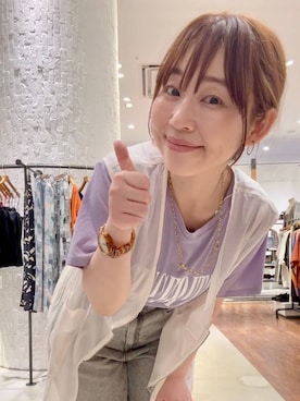 「LEPSIM（レプシィム）のステンレス2WAYマンテルネックレス　633035（ネックレス、ゴールド系）」を使った、minkey0309さん（レディース・154cm）の夏コーディネート
