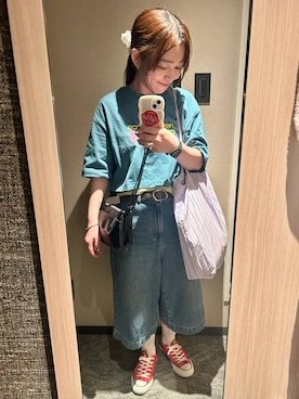 「LEPSIM（レプシィム）のBIGカラーショルダートート　1043478（トートバッグ、パープル系）」を使った、minkey0309さん（レディース・154cm）の夏コーディネート
