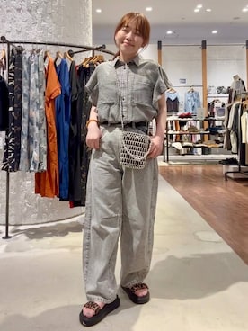 「LEPSIM（レプシィム）の変形バックルベルト　321510（ベルト、ブラック系）」を使った、minkey0309さん（レディース・154cm）の夏コーディネート