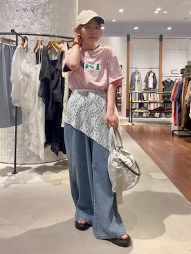 「LEPSIM（レプシィム）の【NEW ERA】ダメージ加工キャップ　617004（キャップ、ホワイト系）」を使った、minkey0309さん（レディース・154cm）の夏コーディネート