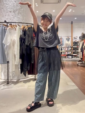 「LEPSIM（レプシィム）の3連ボールネックレス　287544（ネックレス、シルバー系）」を使った、minkey0309さん（レディース・154cm）の夏コーディネート