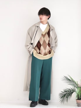 「レースアップシューズ」｜「アイテム（トレンチコート）」を使った、やーこん🦊︎︎︎︎︎︎︎︎︎︎︎︎☑︎さん（メンズ・172cm）の冬コーディネート