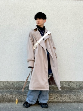 「大学生」｜「アイテム（トレンチコート）」を使った、やーこん🦊︎︎︎︎︎︎︎︎︎︎︎︎☑︎さん（メンズ・172cm）の冬コーディネート