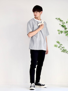 「URBAN RESEARCH Sonny Label（アーバンリサーチサニーレーベル）の『吸水速乾』『セットアップ対応』クイックドライワイドTシャツ（Tシャツ/カットソー）」を使った、やーこん🦊︎︎︎︎︎︎︎︎︎︎︎︎☑︎さん（メンズ・172cm）の夏コーディネート