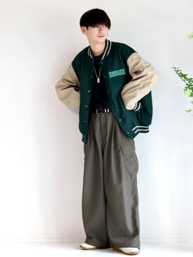 「大学生」｜「アイテム（スタジャン）」を使った、やーこん🦊︎︎︎︎︎︎︎︎︎︎︎︎☑︎さん（メンズ・172cm）の秋コーディネート