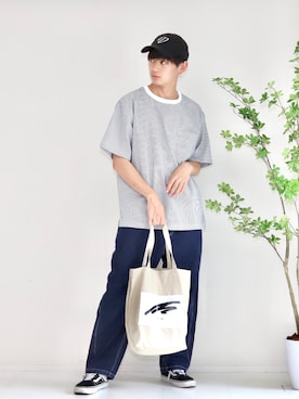 「URBAN RESEARCH Sonny Label（アーバンリサーチサニーレーベル）の『吸水速乾』『セットアップ対応』クイックドライワイドTシャツ（Tシャツ/カットソー）」を使った、やーこん🦊︎︎︎︎︎︎︎︎︎︎︎︎☑︎さん（メンズ・172cm）の夏コーディネート