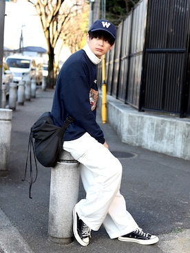 「NO NEED（ノーニード）のアイテム（トップス）」を使った、やーこん🦊︎︎︎︎︎︎︎︎︎︎︎︎☑︎さん（メンズ・172cm）の春コーディネート