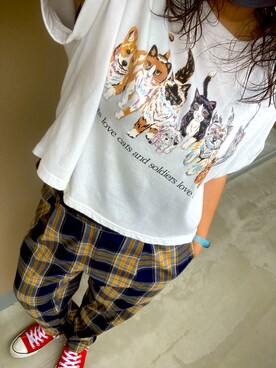 「猫柄」｜okdaaamyさん（レディース・160cm）の夏コーディネート