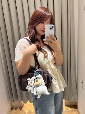 「LOWRYS FARM（ローリーズファーム）のヨウリュウシャーリングショートフレンチスリーブ 661674（シャツ/ブラウス、ホワイト系）」を使った、nanoさん（レディース・152cm）の夏コーディネート
