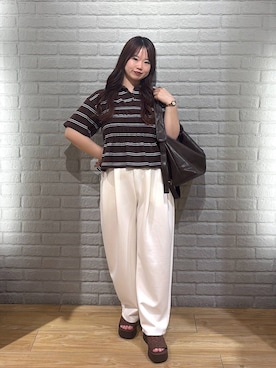 「LOWRYS FARM（ローリーズファーム）のカットイージーコクーンパンツ　292362（スウェットパンツ、ベージュ系）」を使った、nanoさん（レディース・152cm）の夏コーディネート