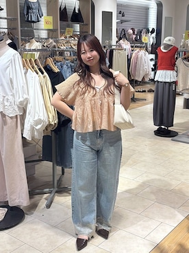 「LOWRYS FARM（ローリーズファーム）のレースデニム　601055（デニムパンツ、ブルー系）」を使った、nanoさん（レディース・152cm）の夏コーディネート