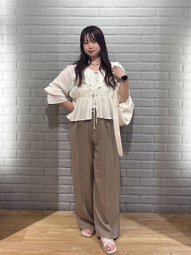 「LOWRYS FARM（ローリーズファーム）のステンレスフープチョーカー 127295（チョーカー、ゴールド系）」を使った、nanoさん（レディース・152cm）の夏コーディネート