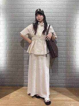 「LOWRYS FARM（ローリーズファーム）のヤワラカルイ２ＷＡＹショルダーＢＡＧ 115210（ショルダーバッグ、ブラウン系）」を使った、nanoさん（レディース・152cm）の夏コーディネート
