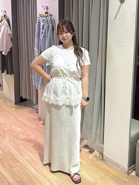 「LOWRYS FARM（ローリーズファーム）の２ＰタンクレイヤードＳＳ 1048915（Tシャツ/カットソー、ホワイト系）」を使った、nanoさん（レディース・152cm）の夏コーディネート