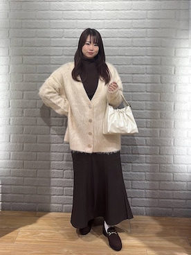 「LOWRYS FARM（ローリーズファーム）のシャギーロングＶカーディガン　595935（カーディガン/ボレロ）」を使った、nanoさん（レディース・152cm）の冬コーディネート