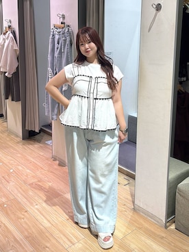 「LOWRYS FARM（ローリーズファーム）の【接触冷感】ベーシックノースリーブ　1043004（Tシャツ/カットソー、ホワイト系）」を使った、nanoさん（レディース・152cm）の夏コーディネート