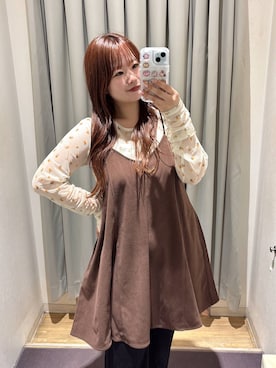 「LOWRYS FARM（ローリーズファーム）のAラインミニキャミワンピース 1047089（スカート、ブラウン系）」を使った、nanoさん（レディース・152cm）の秋コーディネート