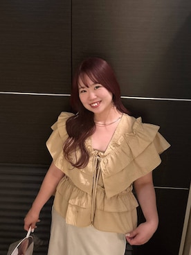 「LOWRYS FARM（ローリーズファーム）のステンレスフープチョーカー 127295（チョーカー、ゴールド系）」を使った、nanoさん（レディース・152cm）の夏コーディネート