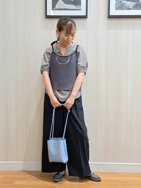 「SHOO・LA・RUE（シューラルー）の【洗濯後しわになりにくい／インせずきまる】麻調ハシゴレーススキッパーブラウス（シャツ/ブラウス、ベージュ系）」を使った、さおさん（レディース・154cm）の夏コーディネート