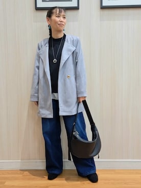 「アイテム（ノーカラーコート）」を使った、さおさん（レディース・154cm）の秋コーディネート