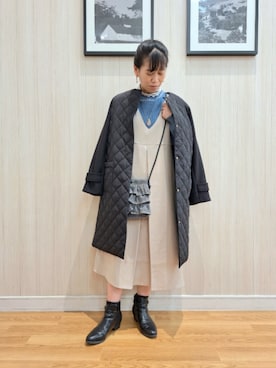 「アラフォーコーデ」｜「アイテム（ノーカラーコート）」を使った、さおさん（レディース・154cm）の秋コーディネート