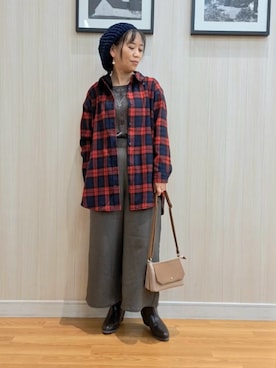 「SHOO・LA・RUE（シューラルー）の【S-LL】柔らかさが癖になる 起毛コットン オーバーサイズシャツ（シャツ/ブラウス）」を使った、さおさん（骨格ストレート・レディース・154cm）の秋コーディネート