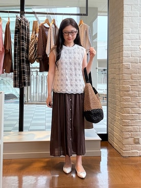 「ブラウンコーデ」｜「アイテム（ワンピース/ドレス）」を使った、nanaさん（レディース・157cm）の夏コーディネート