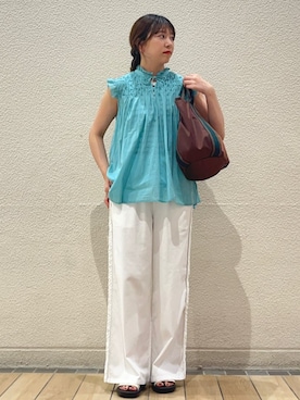 「フリルトップス」｜鞠子さん（レディース・158cm）の夏コーディネート