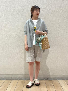 「アイテム（バンダナ/スカーフ）」を使った、鞠子さん（レディース・158cm）の夏コーディネート