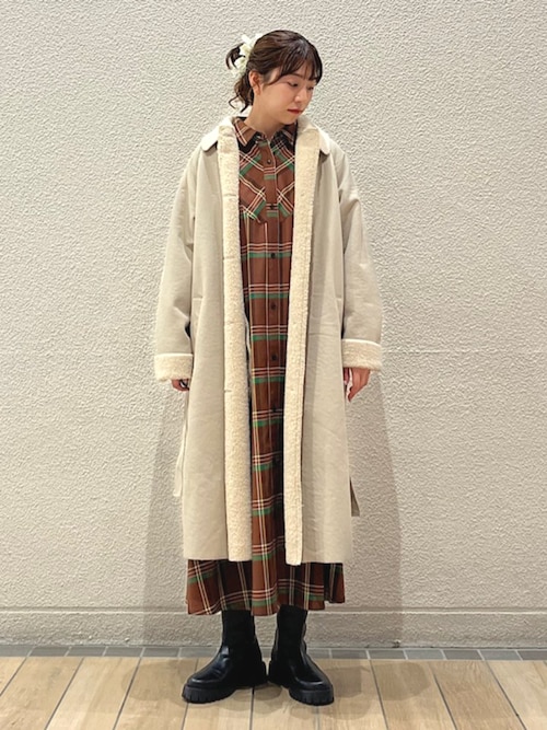 FLAT YOU: ポリエステル ムートン ボア ロング コート（その他アウター