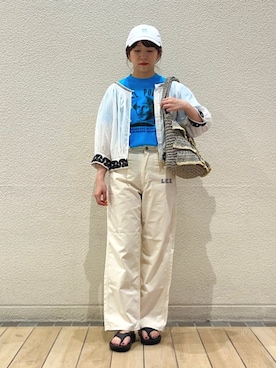 「newhattan（ニューハッタン）のアイテム（キャップ）」を使った、鞠子さん（レディース・158cm）の夏コーディネート