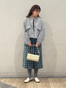 「アイテム（ノーカラージャケット）」を使った、鞠子さん（レディース・158cm）の秋コーディネート