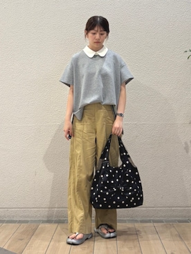 「SHIPS any（シップス エニィ）のSHIPS any:〈洗濯機可能〉バイカラー ショートスリーブ プルオーバー（Tシャツ/カットソー、グレー系）」を使った、鞠子さん（レディース・158cm）の夏コーディネート