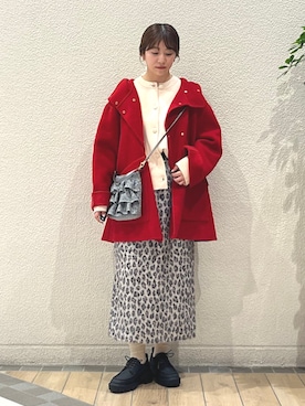 「アイテム（モカシン/デッキシューズ）」を使った、鞠子さん（レディース・158cm）の秋コーディネート