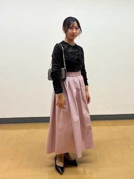 「NOLLEY’S（ノーリーズ）の《手洗い可能》シアーモール5分袖プルオーバーニット（ニット/セーター、ブラウン系）」を使った、めいめい🐑さん（レディース・158cm）の秋コーディネート