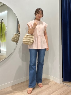 「NOLLEY’S Sophi（ノーリーズソフィ）のサッカーペプラムブラウス（シャツ/ブラウス、ピンク系）」を使った、めいめい🐑さん（レディース・158cm）の夏コーディネート