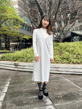「着痩せコーデ」｜「アイテム（ワンピース/ドレス）」を使った、めいめい🐑さん（レディース・158cm）の冬コーディネート
