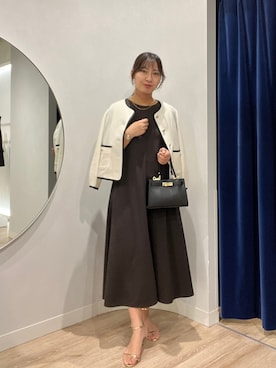 「NOLLEY’S Sophi（ノーリーズソフィ）のカットジョーゼットフレアワンピース（ワンピース、ブラウン系）」を使った、めいめい🐑さん（レディース・158cm）の春コーディネート