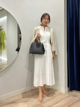 「NOLLEY’S Sophi（ノーリーズソフィ）のウォッシャブルサッカーフレアースリーブワンピース（ワンピース、ホワイト系）」を使った、めいめい🐑さん（レディース・158cm）の夏コーディネート