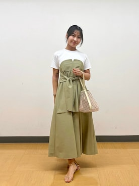 「NOLLEY’S（ノーリーズ）のビスチェ風コンビワンピース（ワンピース、グリーン系）」を使った、めいめい🐑さん（レディース・158cm）の春コーディネート