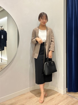 「NOLLEY’S Sophi（ノーリーズソフィ）のウォッシャブルシアーライトジャケット（テーラードジャケット、ブラック系）」を使った、めいめい🐑さん（レディース・158cm）の夏コーディネート