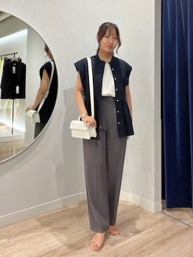 「NOLLEY’S Sophi（ノーリーズソフィ）のサッカーペプラムブラウス（シャツ/ブラウス、ブラック系）」を使った、めいめい🐑さん（レディース・158cm）の夏コーディネート