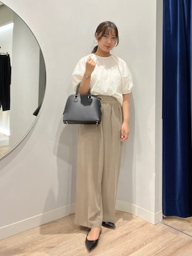 「NOLLEY’S Sophi（ノーリーズソフィ）のウォッシャブルツイルツータックワイドパンツ（その他パンツ、グリーン系）」を使った、めいめい🐑さん（レディース・158cm）の夏コーディネート