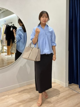 「NOLLEY’S Sophi（ノーリーズソフィ）のパール釦スキッパーシャツ（シャツ/ブラウス、ブルー系）」を使った、めいめい🐑さん（レディース・158cm）の夏コーディネート