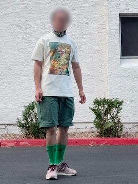 「アイテム（マフラー）」を使った、Kith Su Kithさん（メンズ・160cm）の夏コーディネート