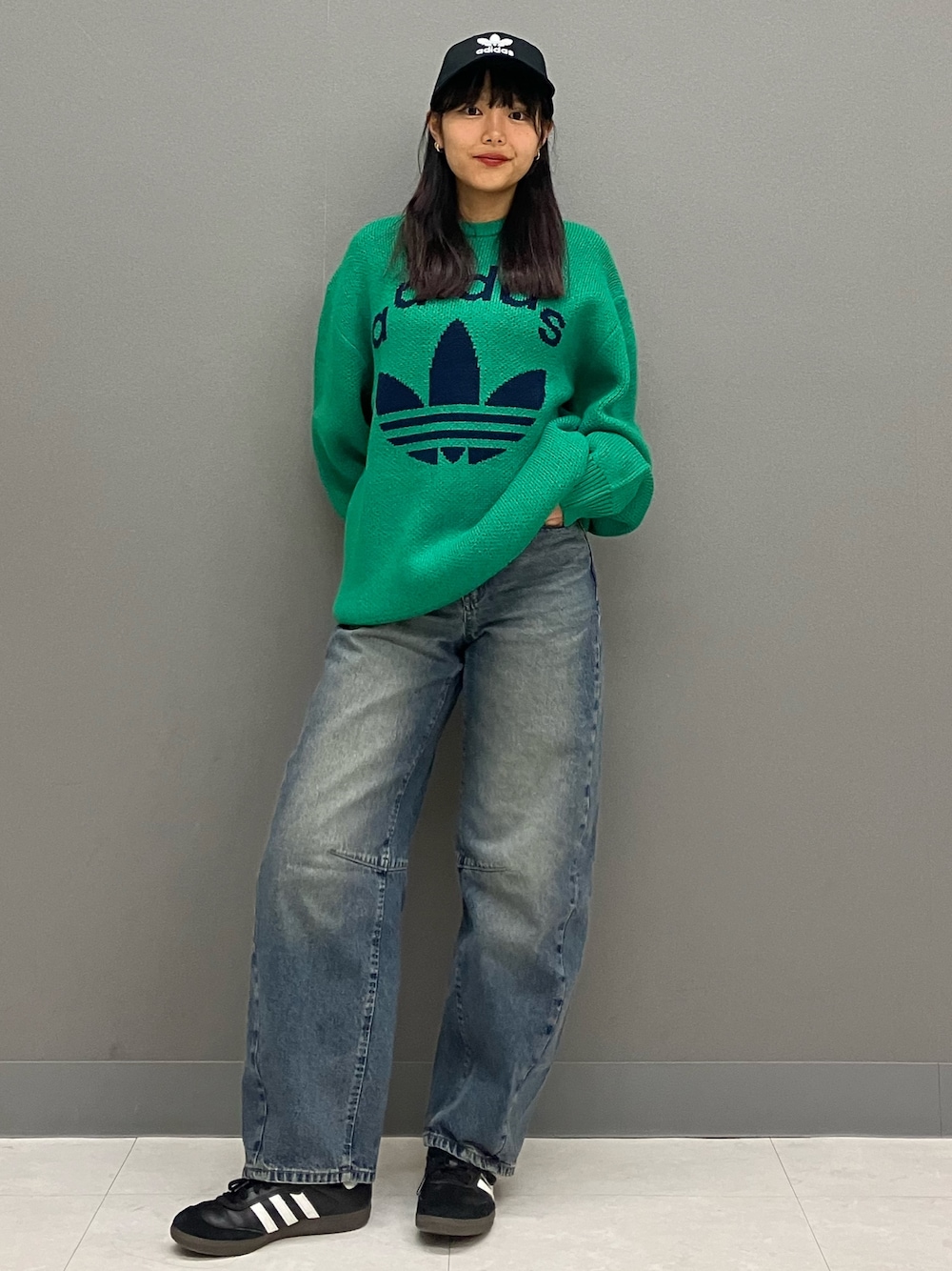 【新品未使用】adidas グリーン セーター AU/US J Adidas] 70s KNIT CREWNECK 男女共用アディダス プルオーバー