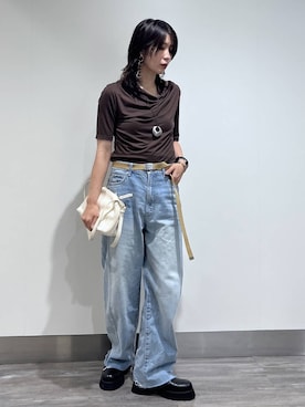 「A part by（アパートバイ）のボリュームスリッポン（スリッポン、ブラック系）」を使った、Aoさん（レディース・161cm）の夏コーディネート
