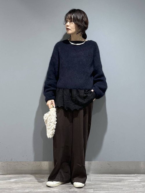 前後2WAY】フォックスカシミヤウールラメVネックプルオーバー（ニット